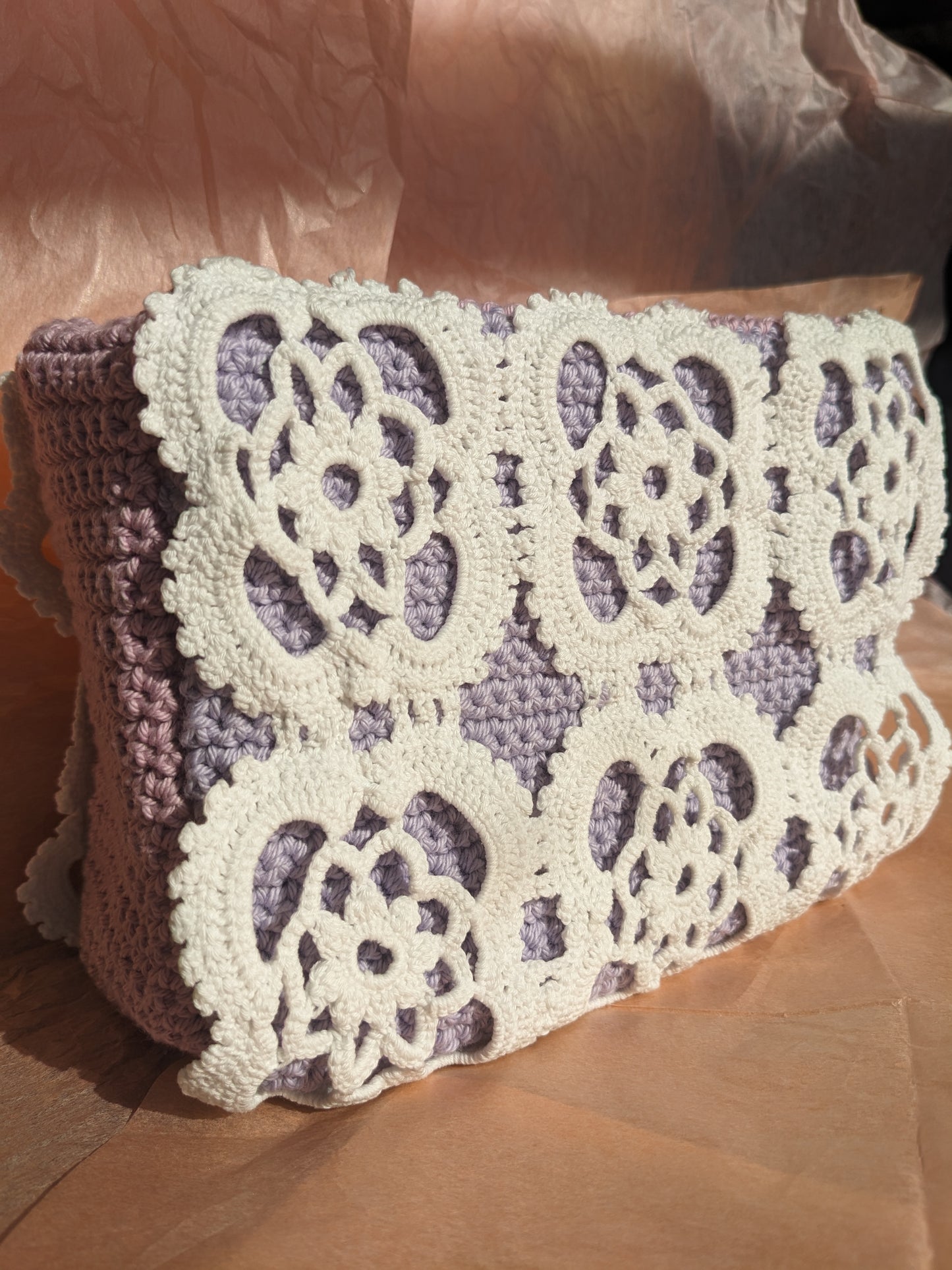 Upcycled crochet vanity bag LILAC