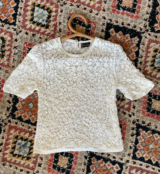 White crochet beaded top laid, from surena crochet preloved collection