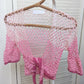 Detail of the Surena crochet sirena crochet top in "kiss" pink color palette, handmade with cotton yarn