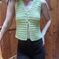 Model wearing the Surena Crochet nena vest crochet pattern in lime green, a crochet patten for intermediate beginners